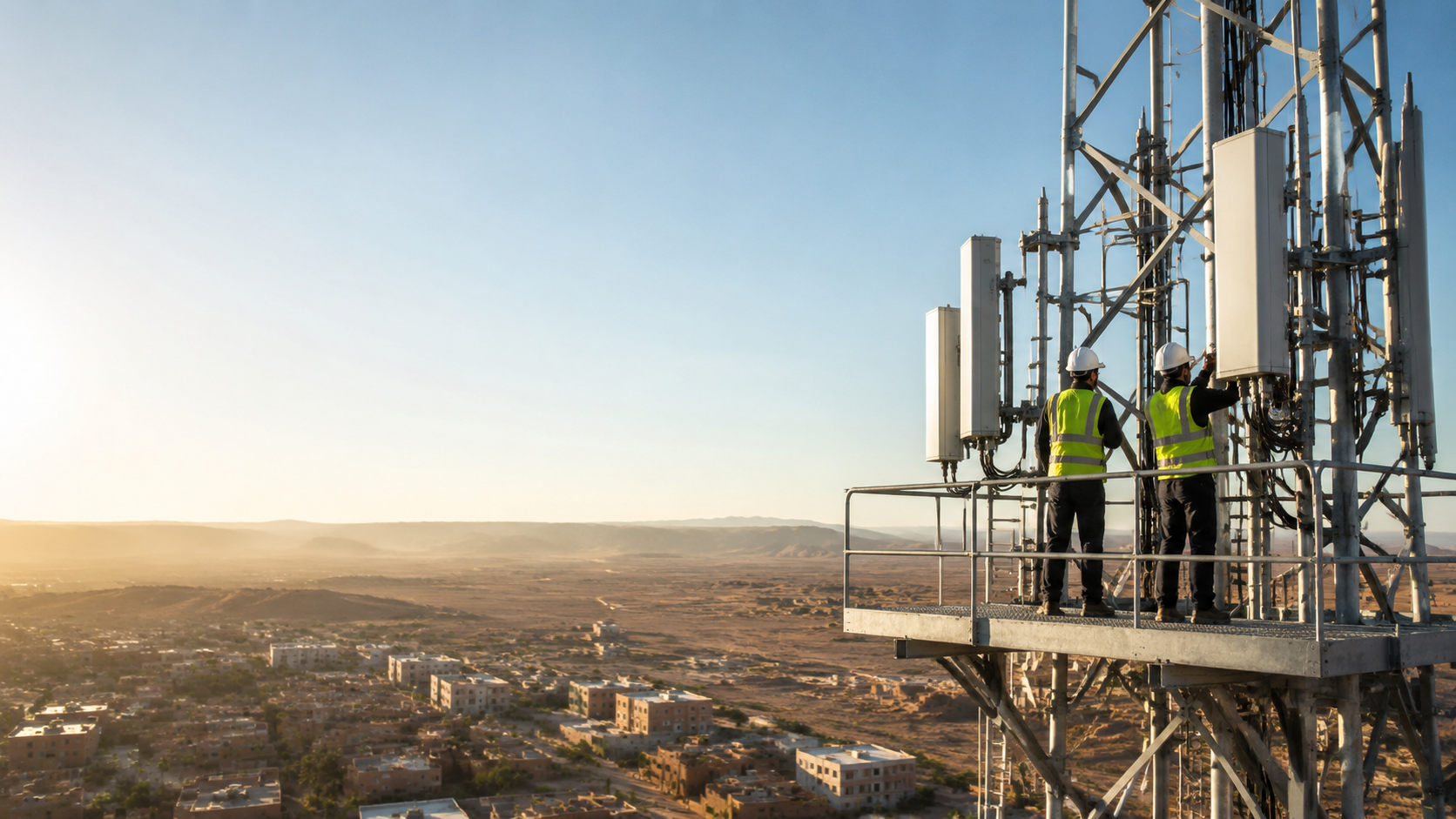 Telecom engineers working on network infrastructure
